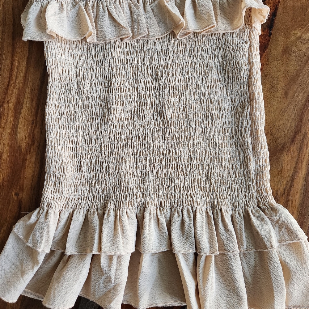 Maxi Teired Tube Dress, Beige, Adjustable Spaghetti Straps, Ruffled, Small - Picture 3 of 8